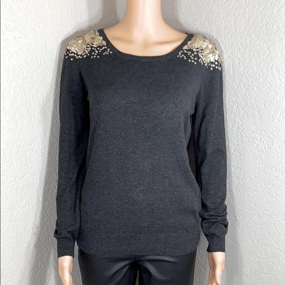 THML Grey Top With Gold Sequence Design Size M